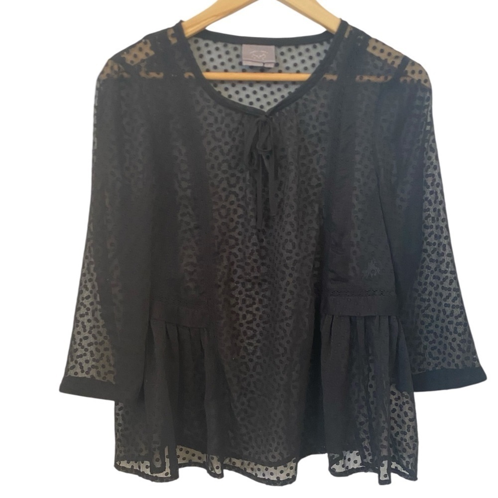 Anthropologie Vanessa Virginia Nanette Clipdot Black Sheer Blouse - Picture 4 of 6
